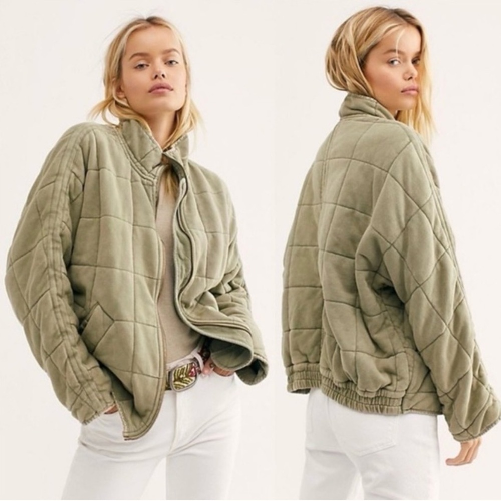 Free People Dolman Quilted Knit Jacket Pine Slumber (Moss Green) Size S